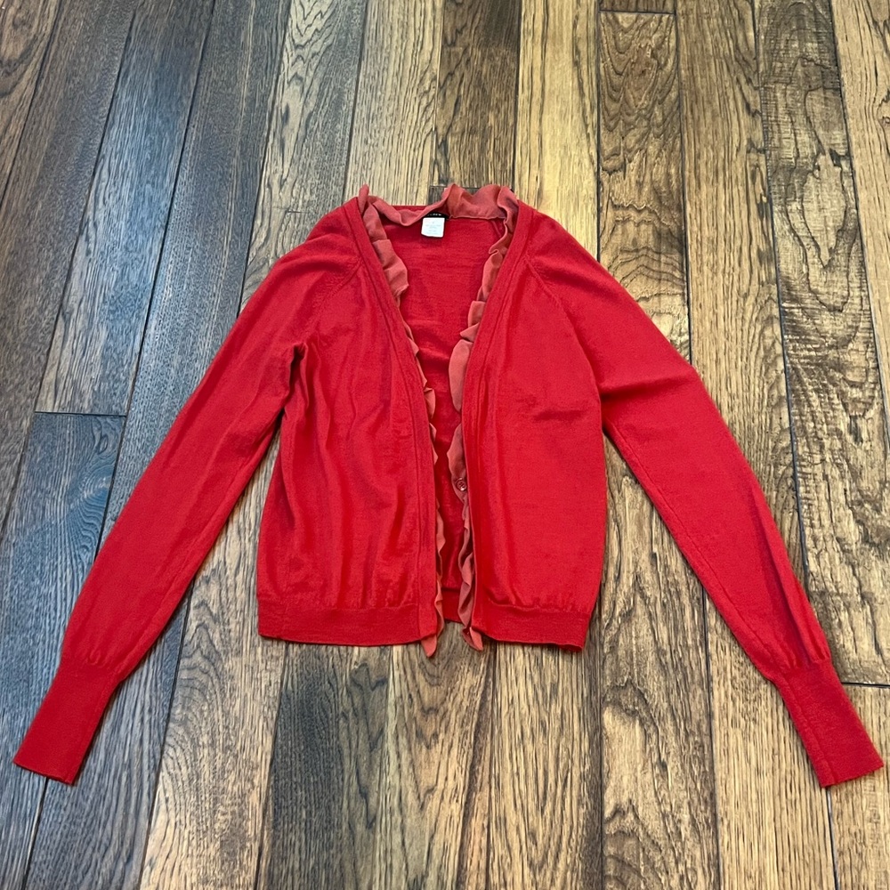 J. Crew Red Ruffled Women's Sweater, Small